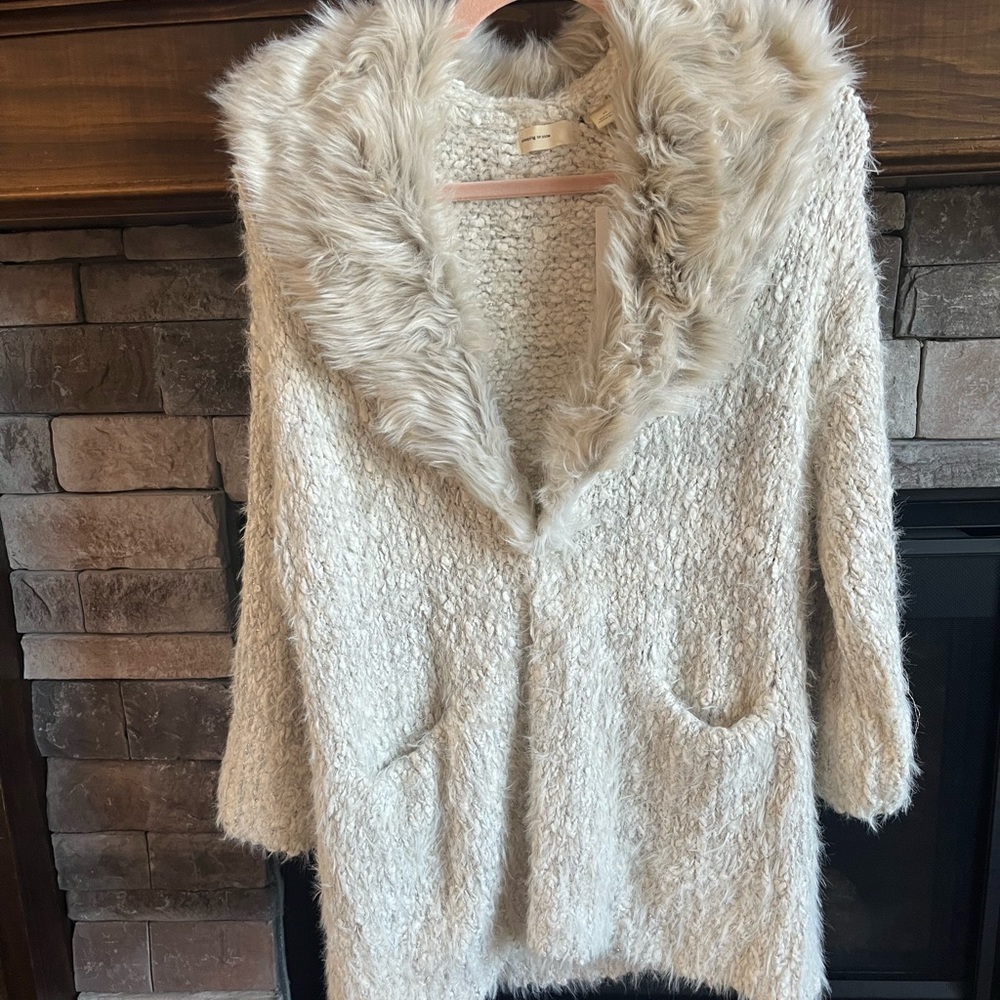 NWT Anthropologie Sleeping On Snow Venla faux fur cardigan